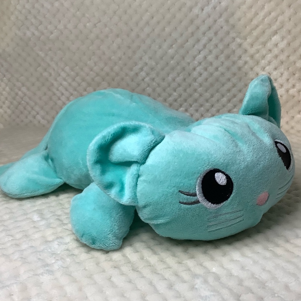 Gitzy Plush Teal Cat Pillow Style Plush Cat Stuffed Animal Toy